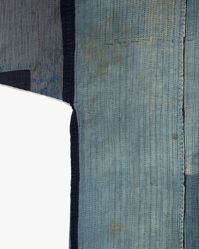 Vintage Noragi Jacket, Fully Sashiko Stitched, Indigo with Striped Sleeves