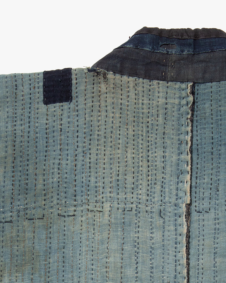 Vintage Noragi Jacket, Fully Sashiko Stitched, Indigo with Striped Sleeves
