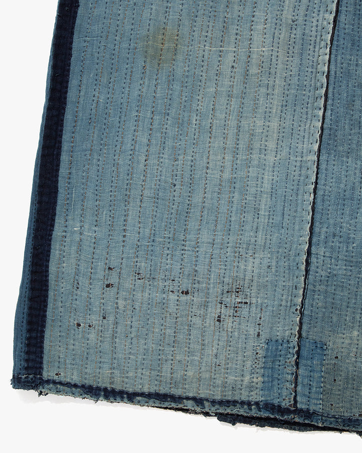 Vintage Noragi Jacket, Fully Sashiko Stitched, Indigo with Striped Sleeves