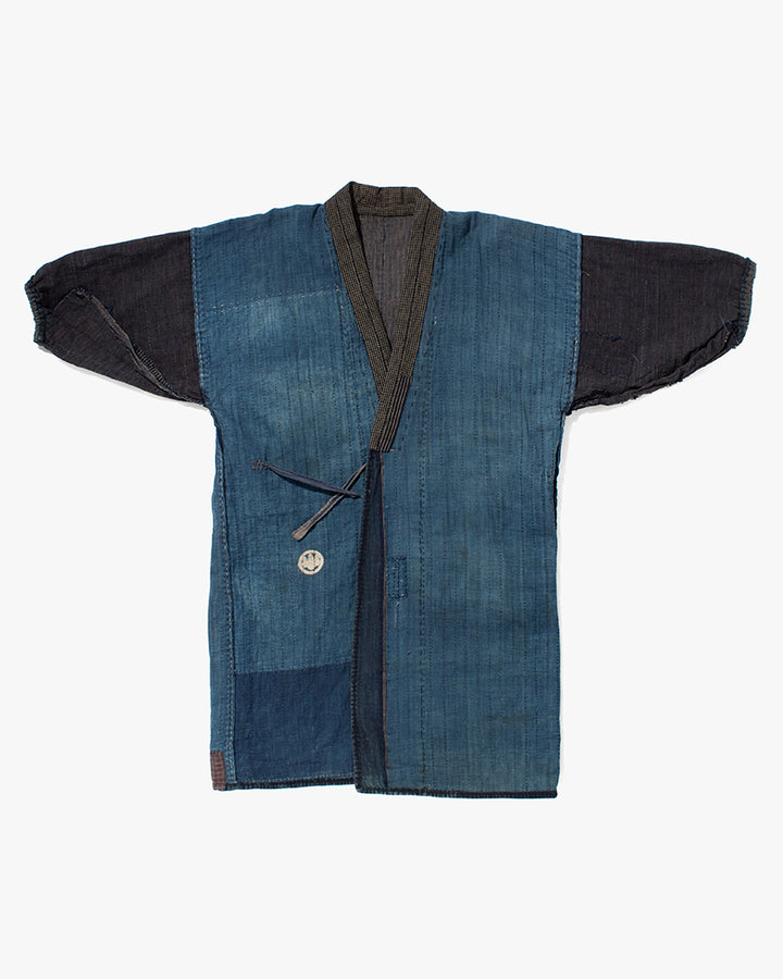 Vintage Noragi Jacket, Fully Sashiko Stitched, Indigo with Grid Collar