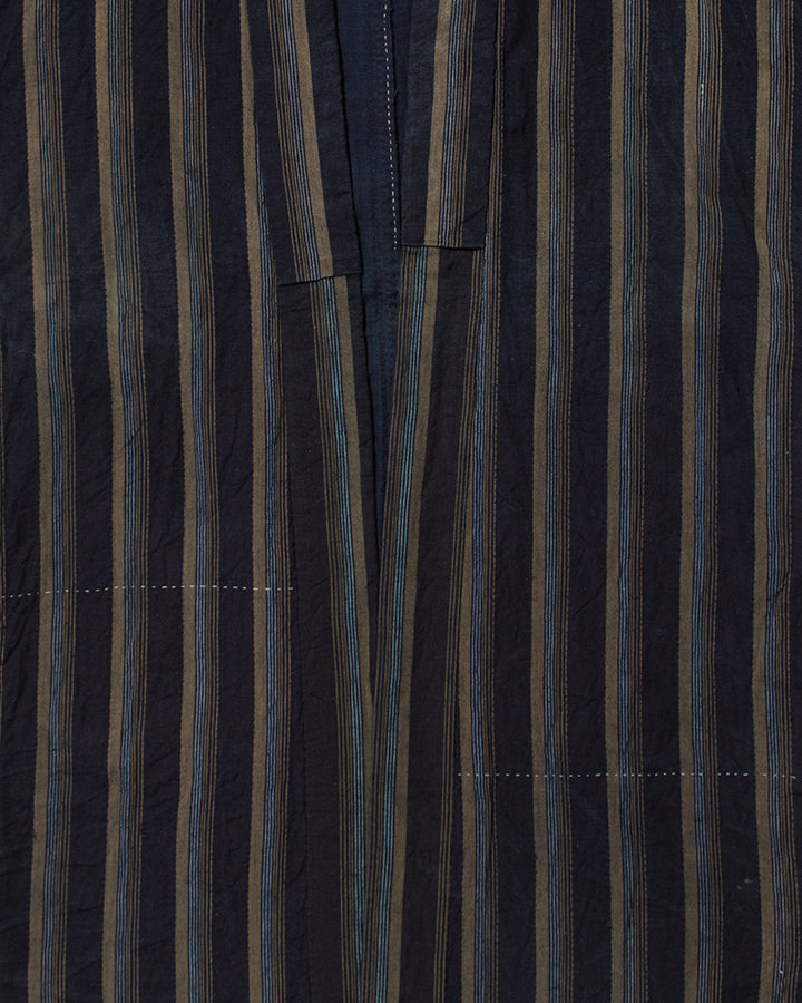 Vintage Noragi Jacket, Partially Sashiko Stitched, Indigo with Blue and Gray Stripes