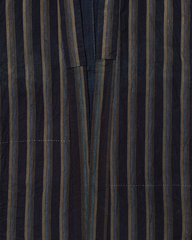 Vintage Noragi Jacket, Partially Sashiko Stitched, Indigo with Blue and Gray Stripes