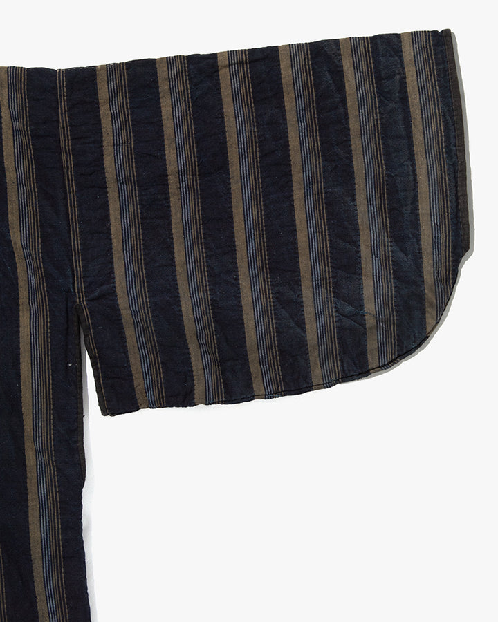 Vintage Noragi Jacket, Partially Sashiko Stitched, Indigo with Blue and Gray Stripes