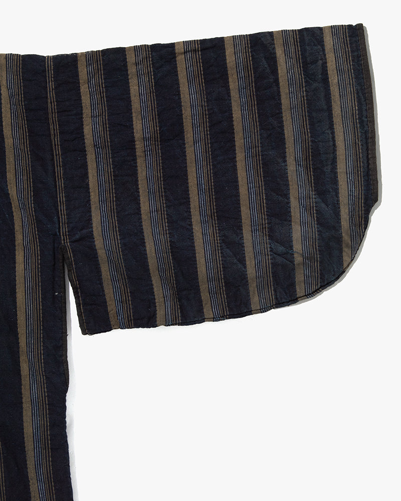 Vintage Noragi Jacket, Partially Sashiko Stitched, Indigo with Blue and Gray Stripes