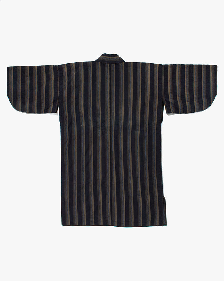 Vintage Noragi Jacket, Partially Sashiko Stitched, Indigo with Blue and Gray Stripes