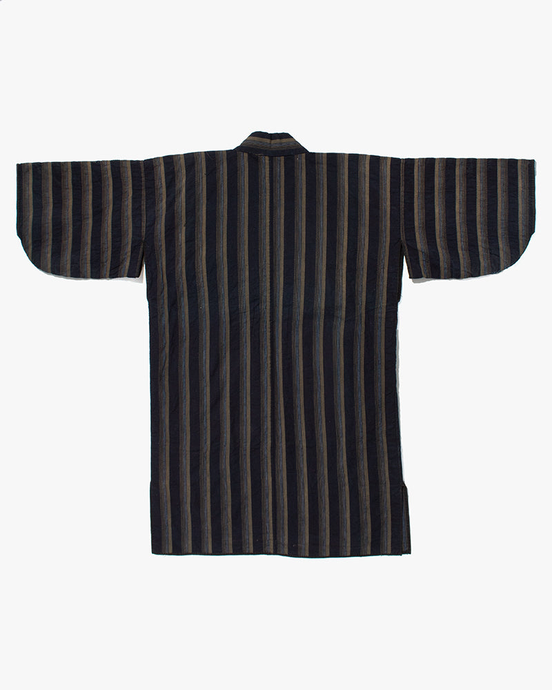Vintage Noragi Jacket, Partially Sashiko Stitched, Indigo with Blue and Gray Stripes