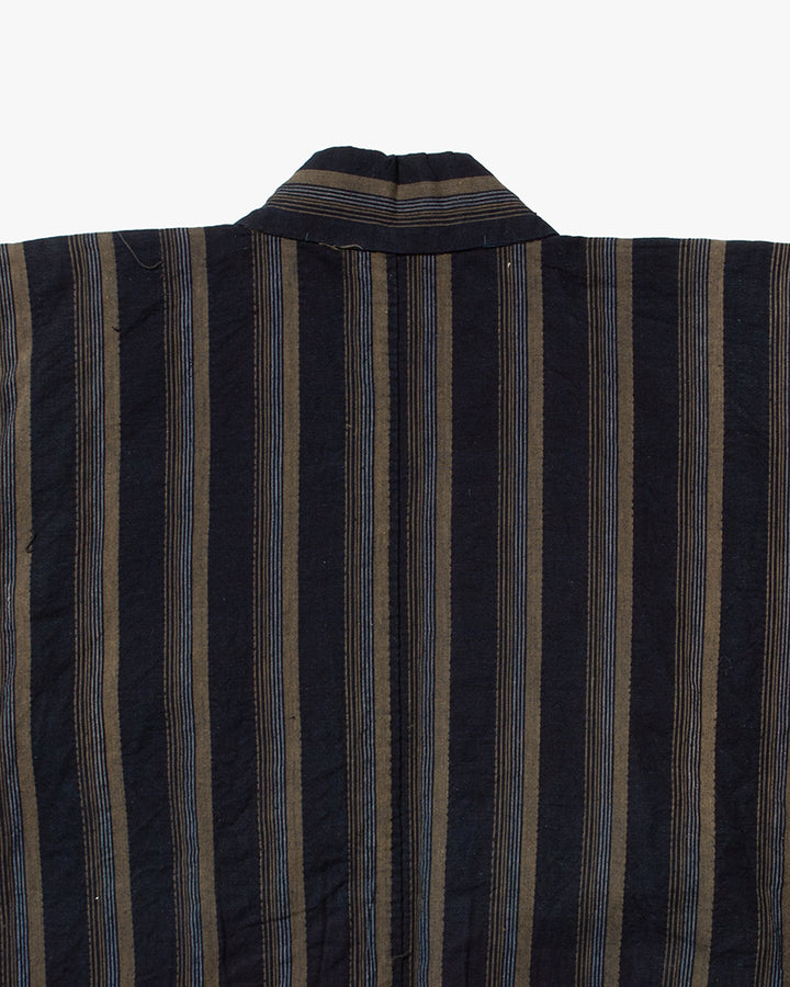 Vintage Noragi Jacket, Partially Sashiko Stitched, Indigo with Blue and Gray Stripes