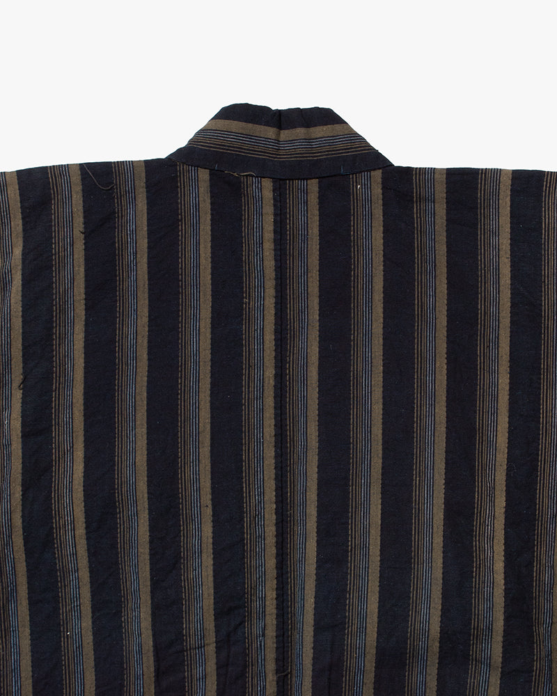 Vintage Noragi Jacket, Partially Sashiko Stitched, Indigo with Blue and Gray Stripes
