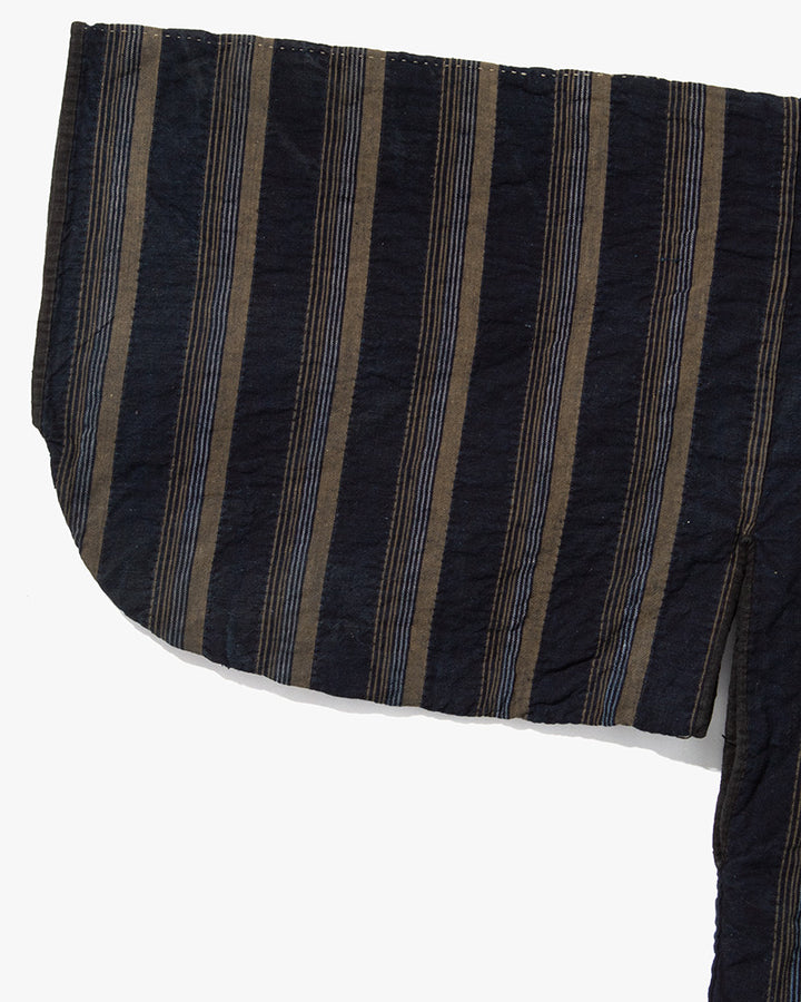 Vintage Noragi Jacket, Partially Sashiko Stitched, Indigo with Blue and Gray Stripes