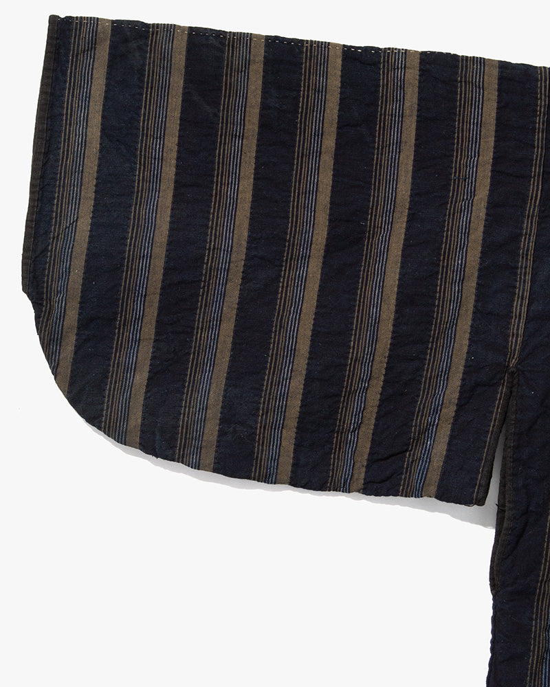 Vintage Noragi Jacket, Partially Sashiko Stitched, Indigo with Blue and Gray Stripes