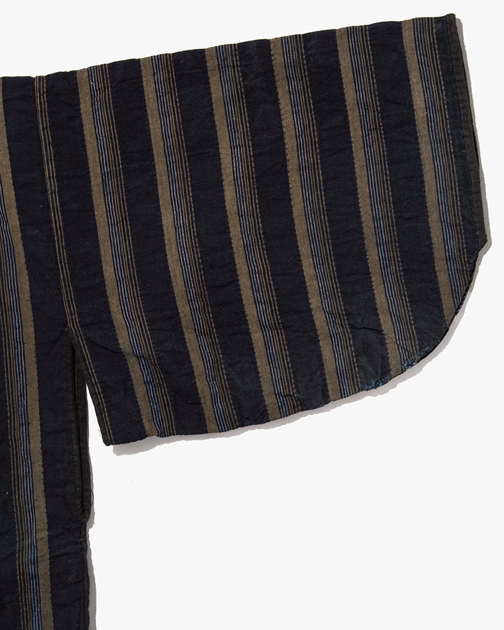 Vintage Noragi Jacket, Partially Sashiko Stitched, Indigo with Blue and Gray Stripes