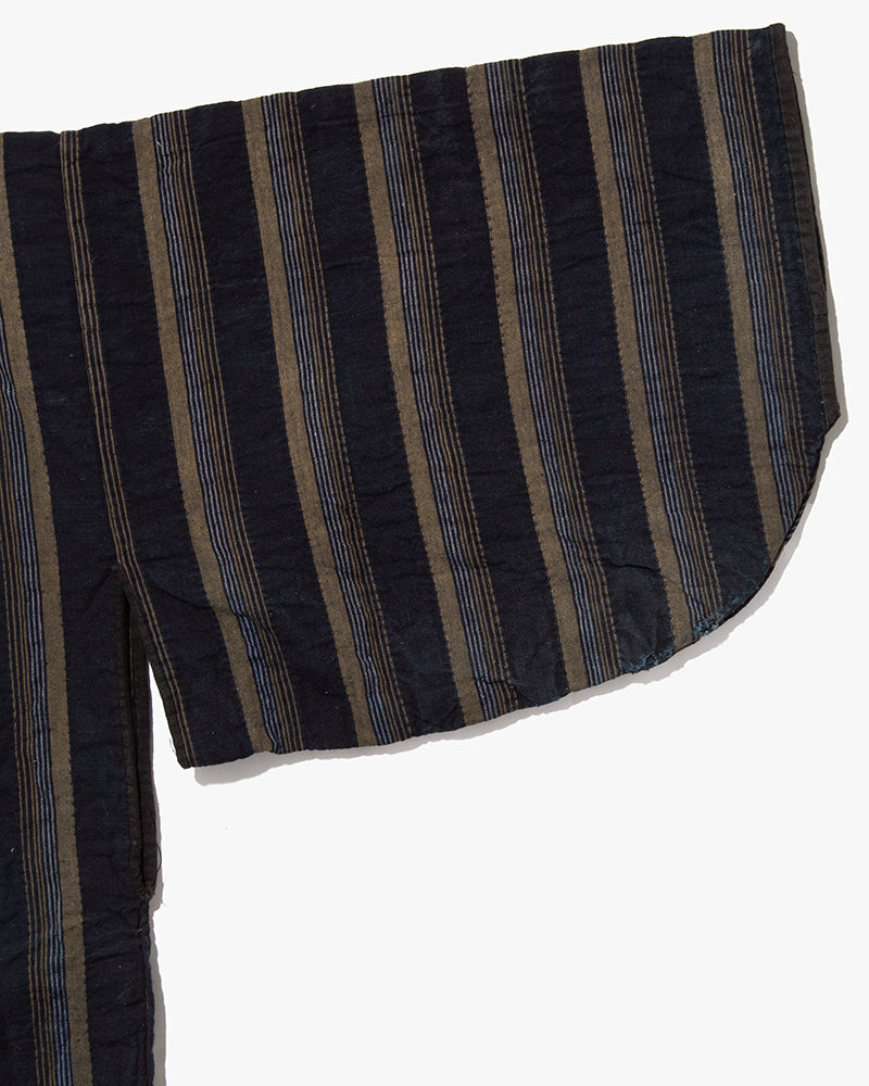 Vintage Noragi Jacket, Partially Sashiko Stitched, Indigo with Blue and Gray Stripes