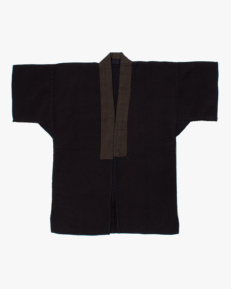 Vintage Noragi Jacket, Fully Sashiko Stitched, Indigo with Grid Collar