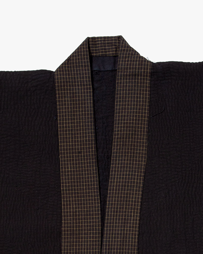Vintage Noragi Jacket, Fully Sashiko Stitched, Indigo with Grid Collar