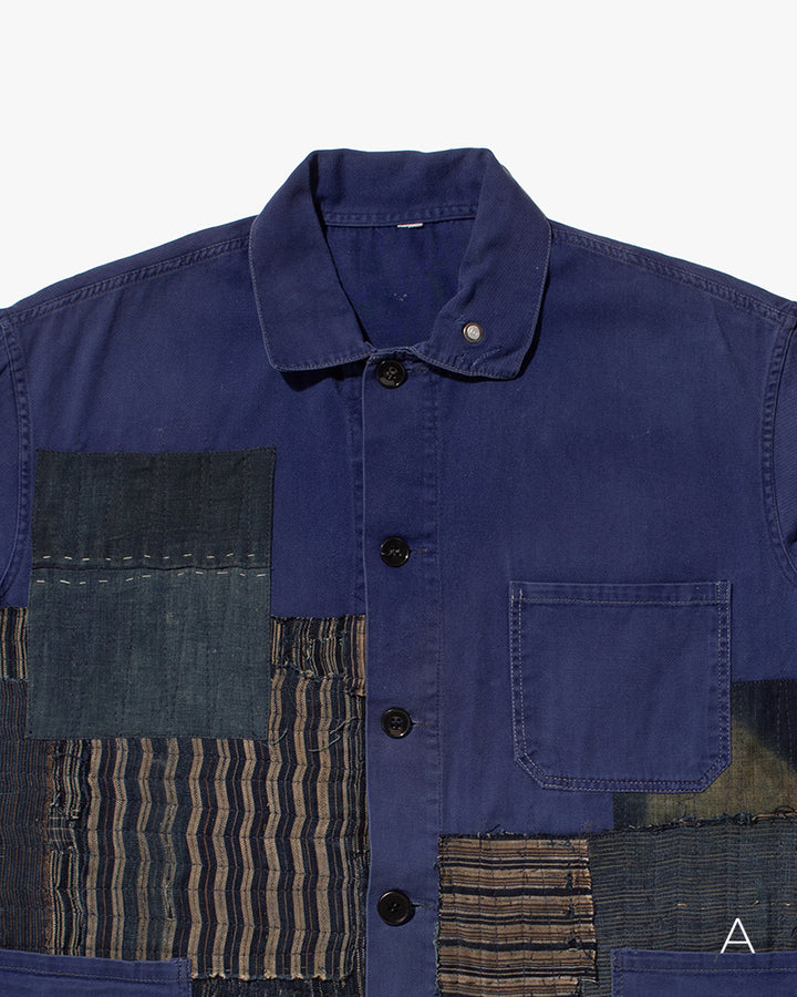 Kiriko Custom, One of a Kind Patched French Workman Jacket, Vintage Kasuri, C