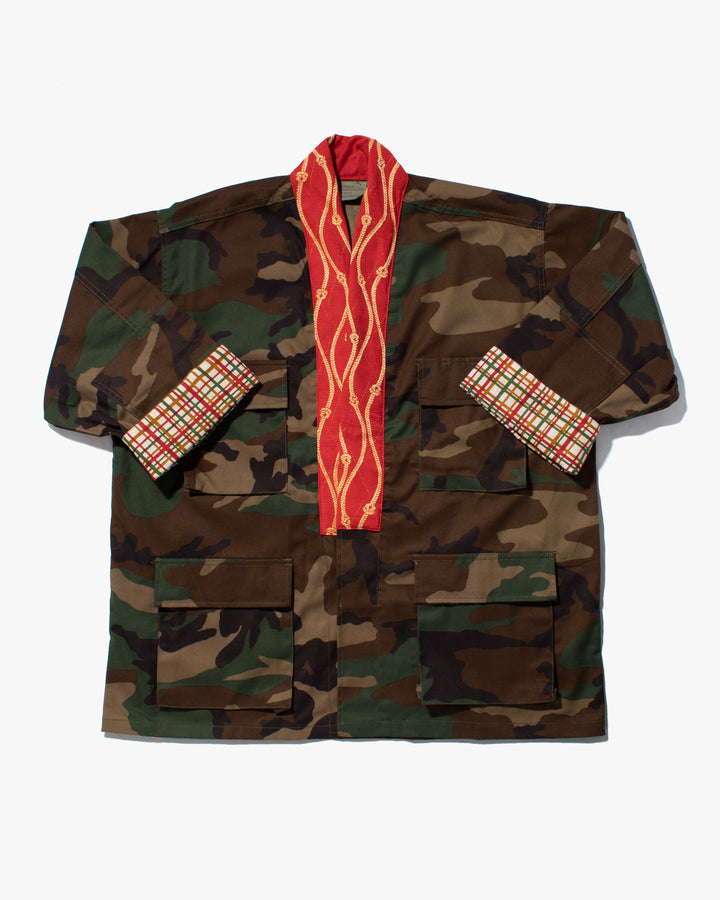 Kiriko Custom Military Jacket, Camo Patched, Shiny Gold & Orange