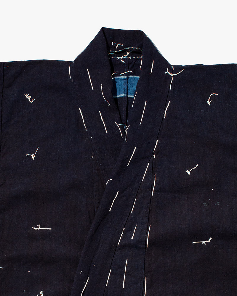 Vintage Tsutsugaki Kimono Robe, Indigo Takanoha-Mon with Floral Vintage Tsutsugaki Kimono Robe, Indigo Takanoha-Mon with Floral