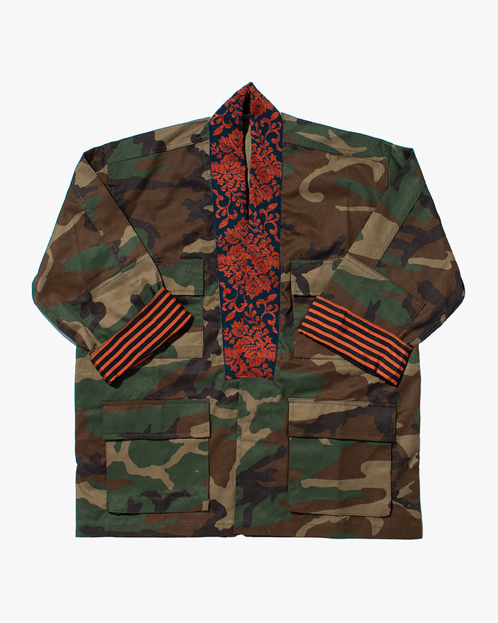 Kiriko Custom Military Jacket, Camo Patched, Kiku-Karakusa