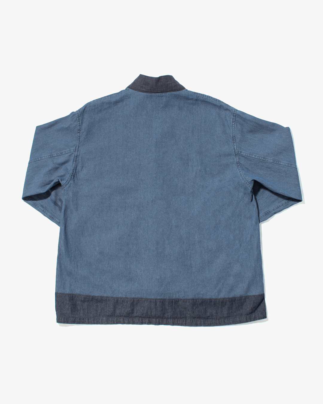 Kiriko Original Two Tone Denim Jacket, Mandarin Style, Light Indigo with Dark Indigo