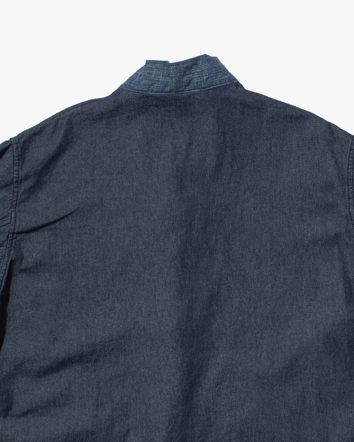 Kiriko Original Two Tone Denim Jacket, Mandarin Style, Dark Indigo with Light Indigo