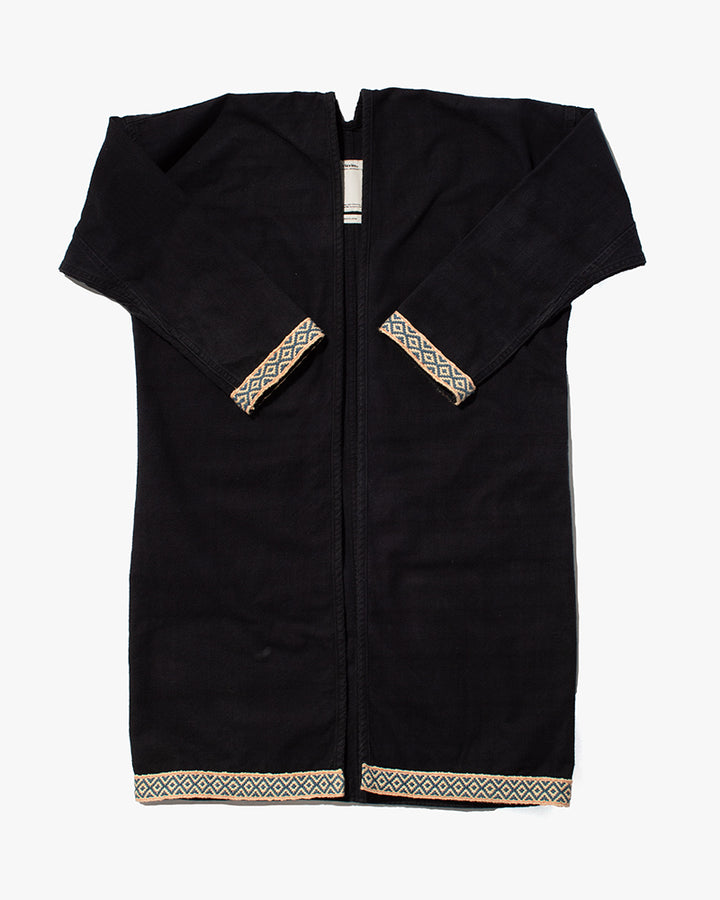 Japanese Repro Noragi-Style Jacket, Cubism, Black with Diamond Embroidered Details - S