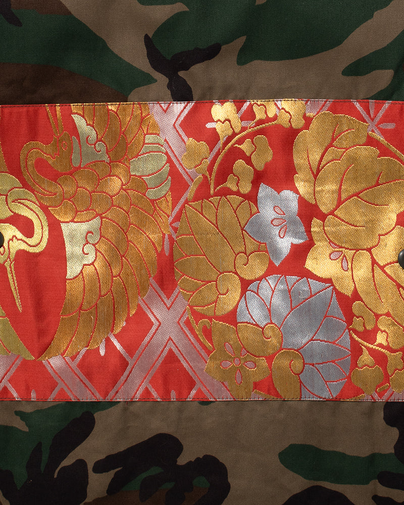 Kiriko Custom Military Jacket, Camo Patched, Circular Gold Crane
