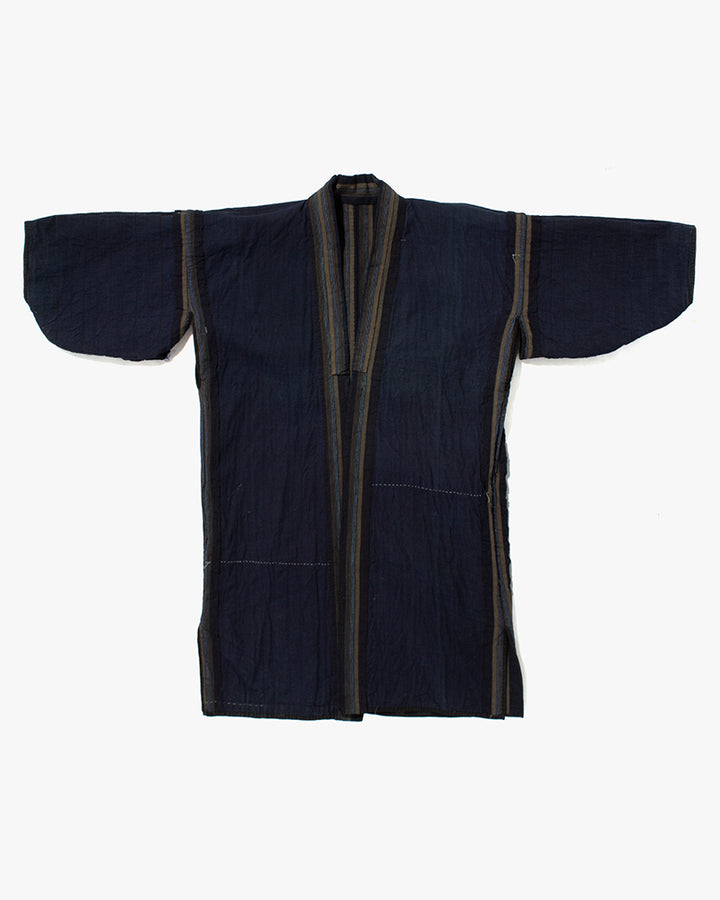 Vintage Noragi Jacket, Partially Sashiko Stitched, Indigo with Blue and Gray Stripes