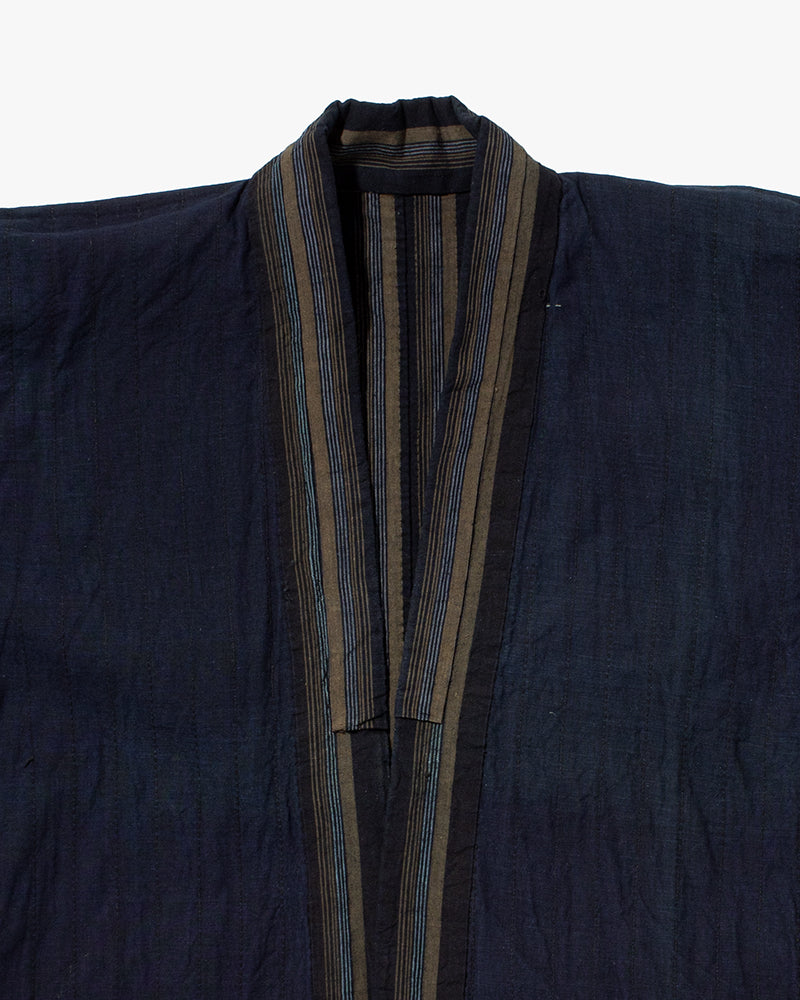 Vintage Noragi Jacket, Partially Sashiko Stitched, Indigo with Blue and Gray Stripes