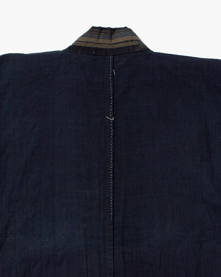 Vintage Noragi Jacket, Partially Sashiko Stitched, Indigo with Blue and Gray Stripes