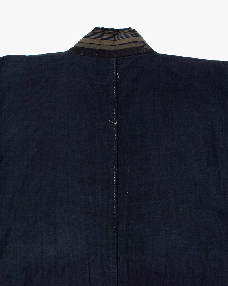 Vintage Noragi Jacket, Partially Sashiko Stitched, Indigo with Blue and Gray Stripes