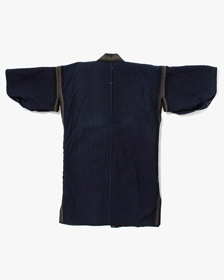 Vintage Noragi Jacket, Partially Sashiko Stitched, Indigo with Blue and Gray Stripes