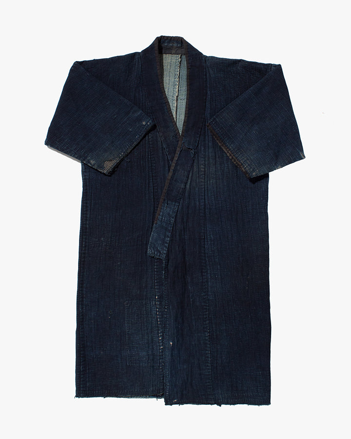 Vintage Noragi Jacket, Fully Sashiko Stitched, Indigo with Striped Sleeves