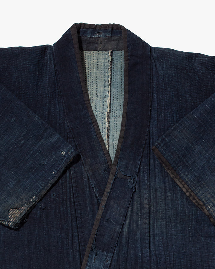Vintage Noragi Jacket, Fully Sashiko Stitched, Indigo with Striped Sleeves