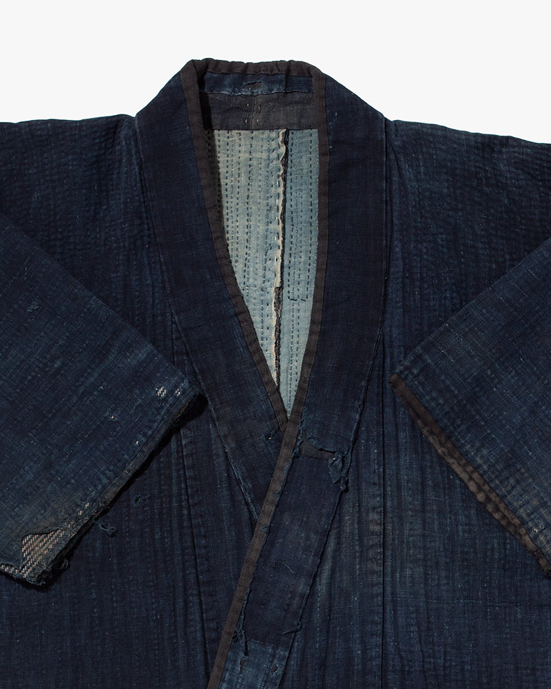 Vintage Noragi Jacket, Fully Sashiko Stitched, Indigo with Striped Sleeves