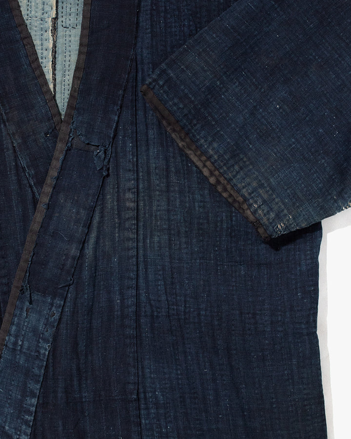 Vintage Noragi Jacket, Fully Sashiko Stitched, Indigo with Striped Sleeves