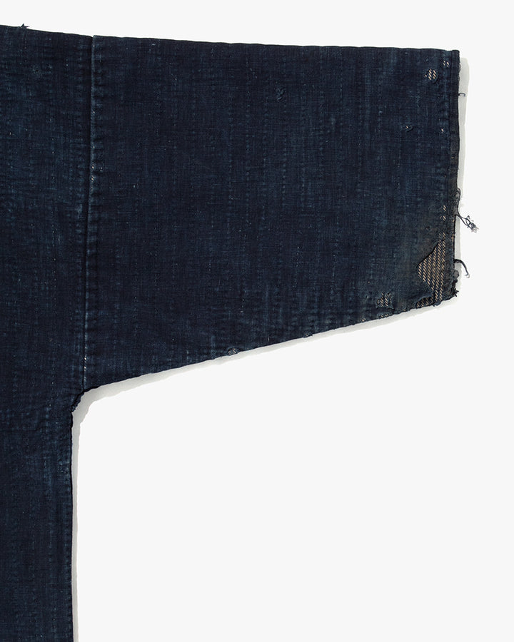 Vintage Noragi Jacket, Fully Sashiko Stitched, Indigo with Striped Sleeves