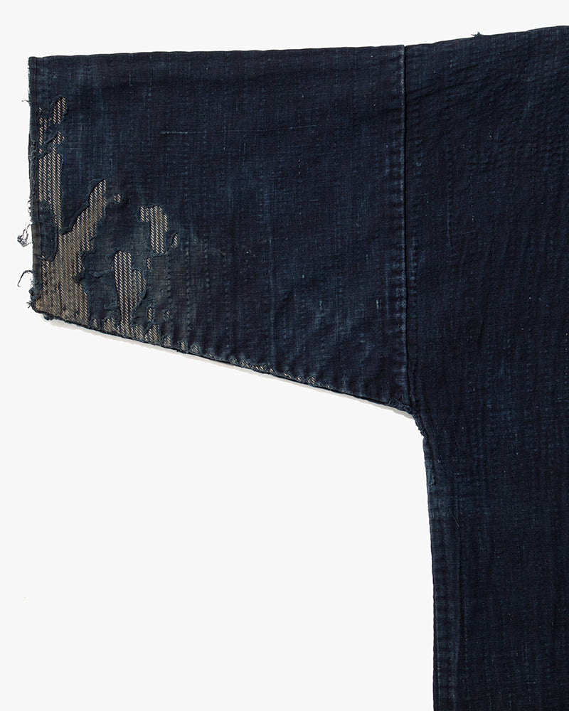 Vintage Noragi Jacket, Fully Sashiko Stitched, Indigo with Striped Sleeves