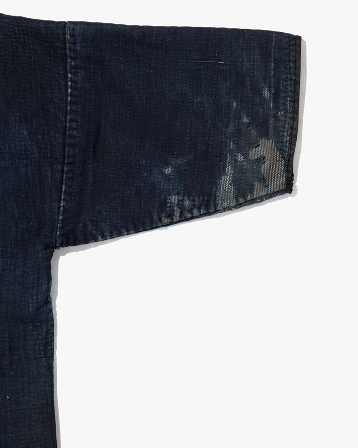 Vintage Noragi Jacket, Fully Sashiko Stitched, Indigo with Striped Sleeves