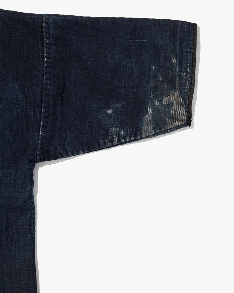 Vintage Noragi Jacket, Fully Sashiko Stitched, Indigo with Striped Sleeves