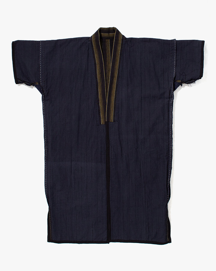 Vintage Noragi Jacket, Partially Sashiko Stitched, Indigo with Yellow Stripes