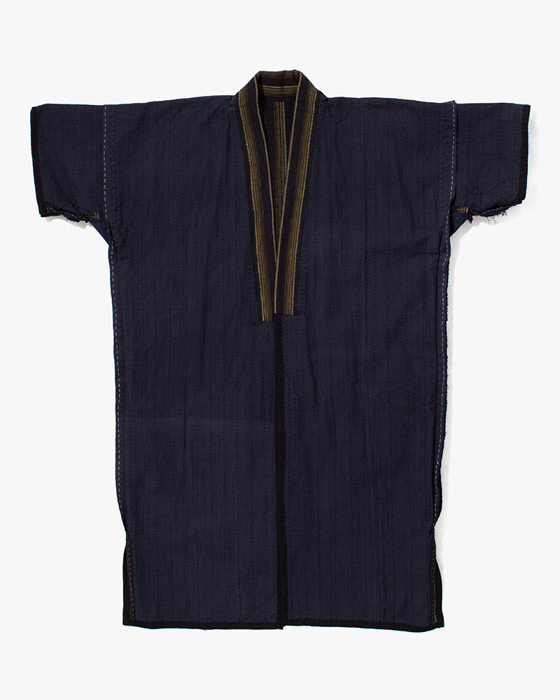 Vintage Noragi Jacket, Partially Sashiko Stitched, Indigo with Yellow Stripes