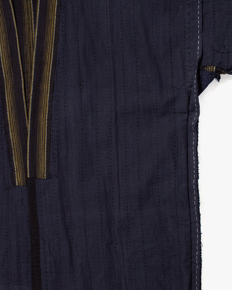 Vintage Noragi Jacket, Partially Sashiko Stitched, Indigo with Yellow Stripes