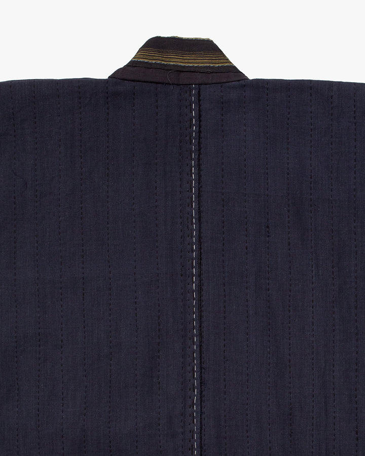 Vintage Noragi Jacket, Partially Sashiko Stitched, Indigo with Yellow Stripes