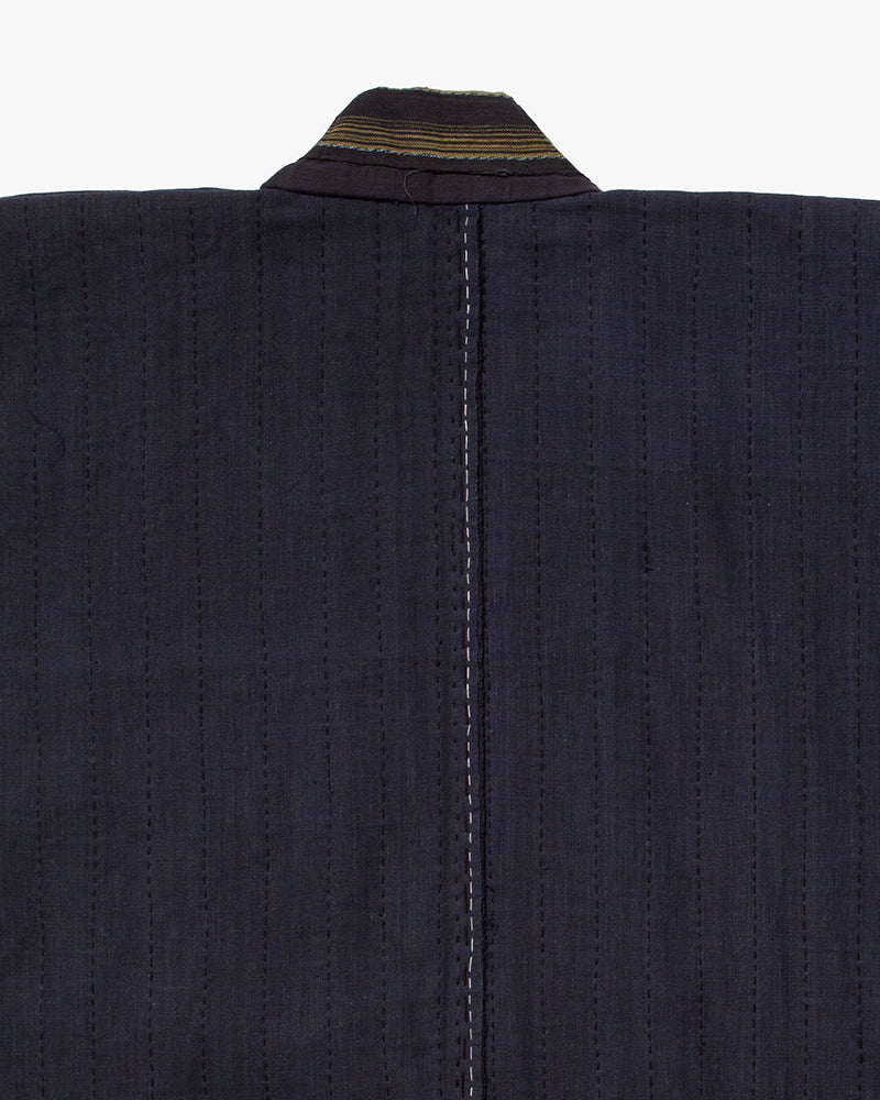 Vintage Noragi Jacket, Partially Sashiko Stitched, Indigo with Yellow Stripes