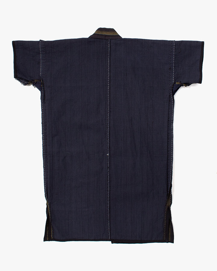 Vintage Noragi Jacket, Partially Sashiko Stitched, Indigo with Yellow Stripes