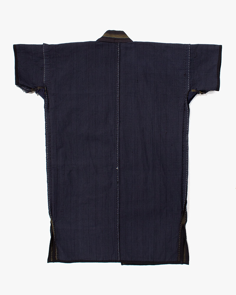 Vintage Noragi Jacket, Partially Sashiko Stitched, Indigo with Yellow Stripes