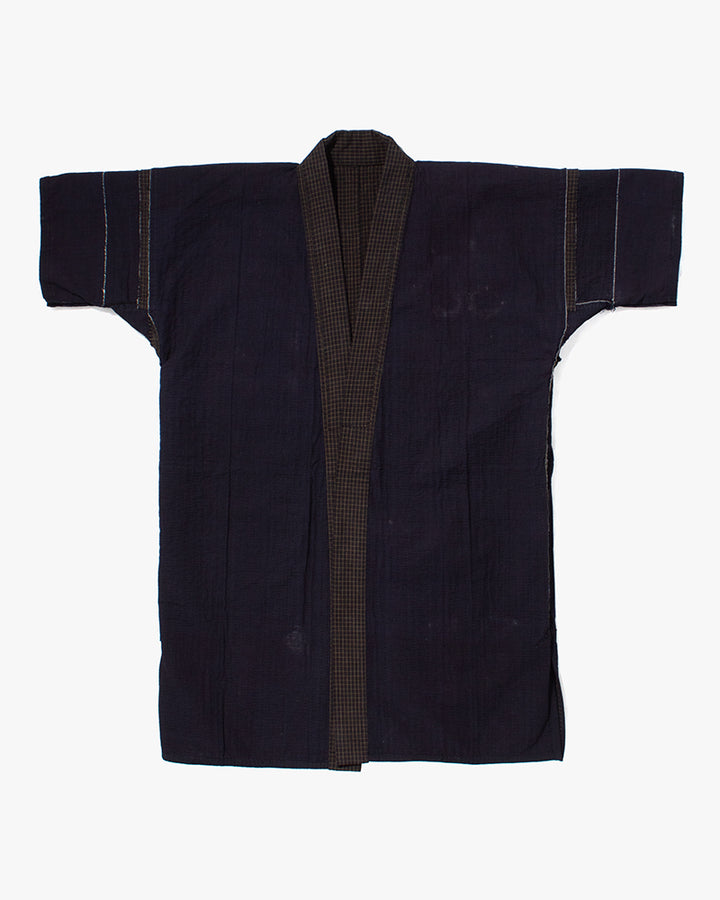 Vintage Noragi Jacket, Partially Sashiko Stitched, Indigo with Grid