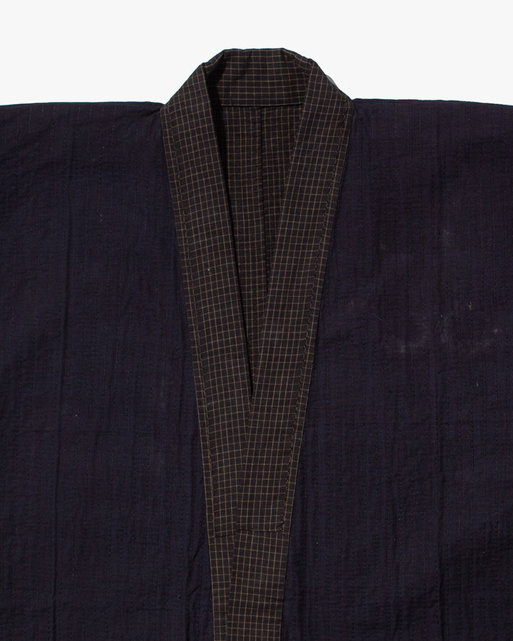 Vintage Noragi Jacket, Partially Sashiko Stitched, Indigo with Grid