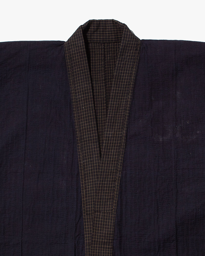 Vintage Noragi Jacket, Partially Sashiko Stitched, Indigo with Grid