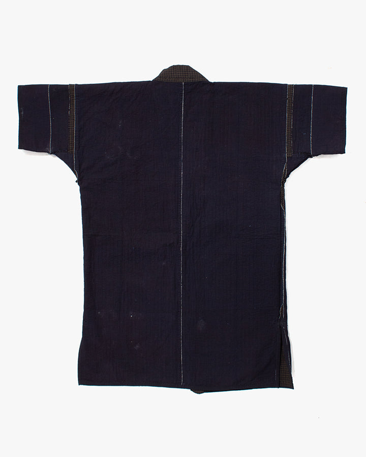 Vintage Noragi Jacket, Partially Sashiko Stitched, Indigo with Grid